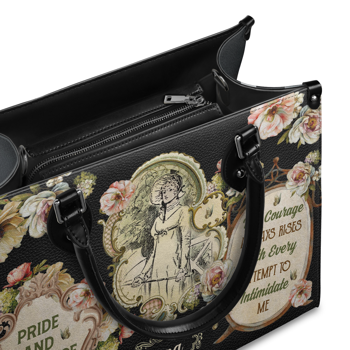 Black Interior -  Pride And Prejudice My Courage Always Rises With Every Attempt To Intimidate Me NQAY0903005A Leather Bag