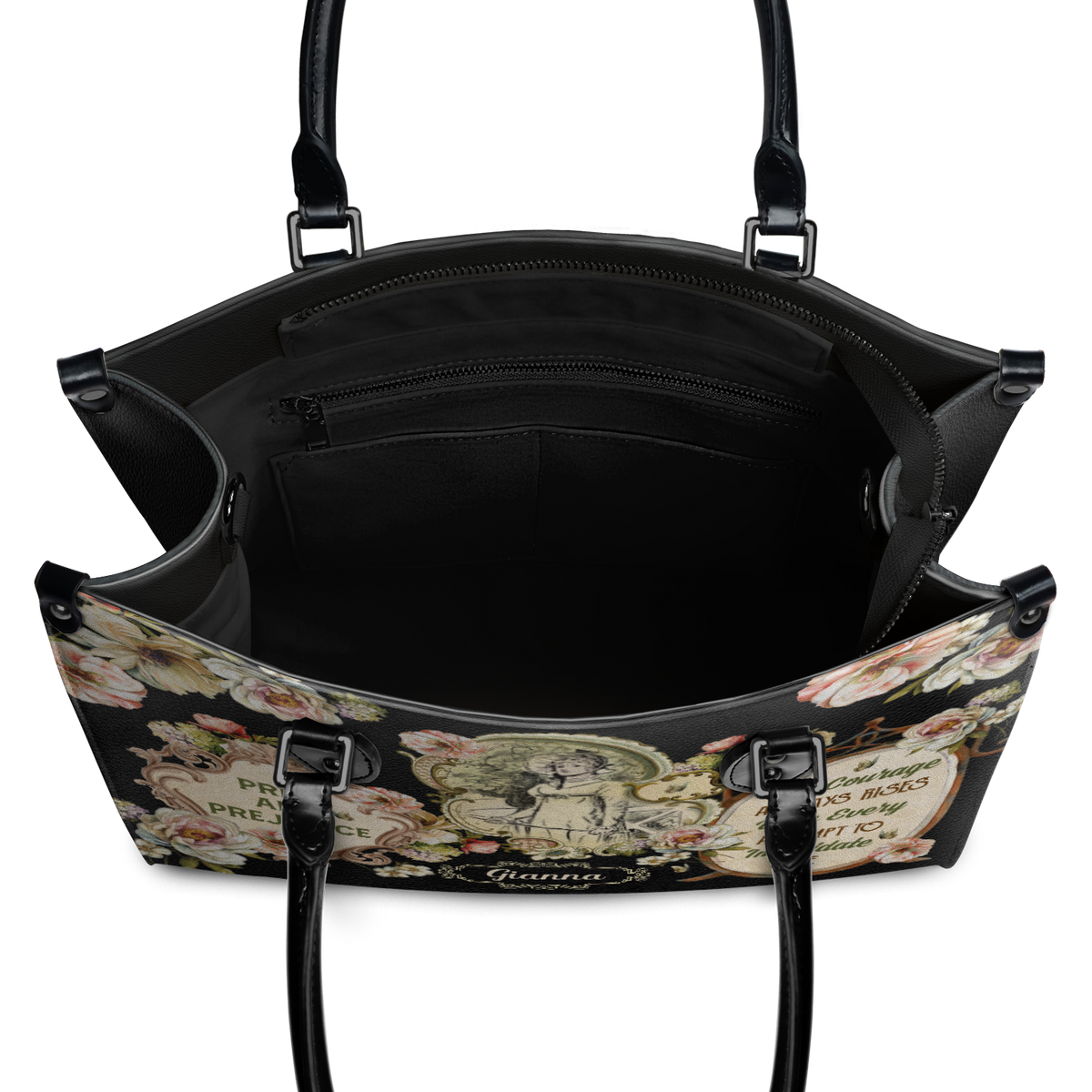 Black Interior -  Pride And Prejudice My Courage Always Rises With Every Attempt To Intimidate Me NQAY0903005A Leather Bag