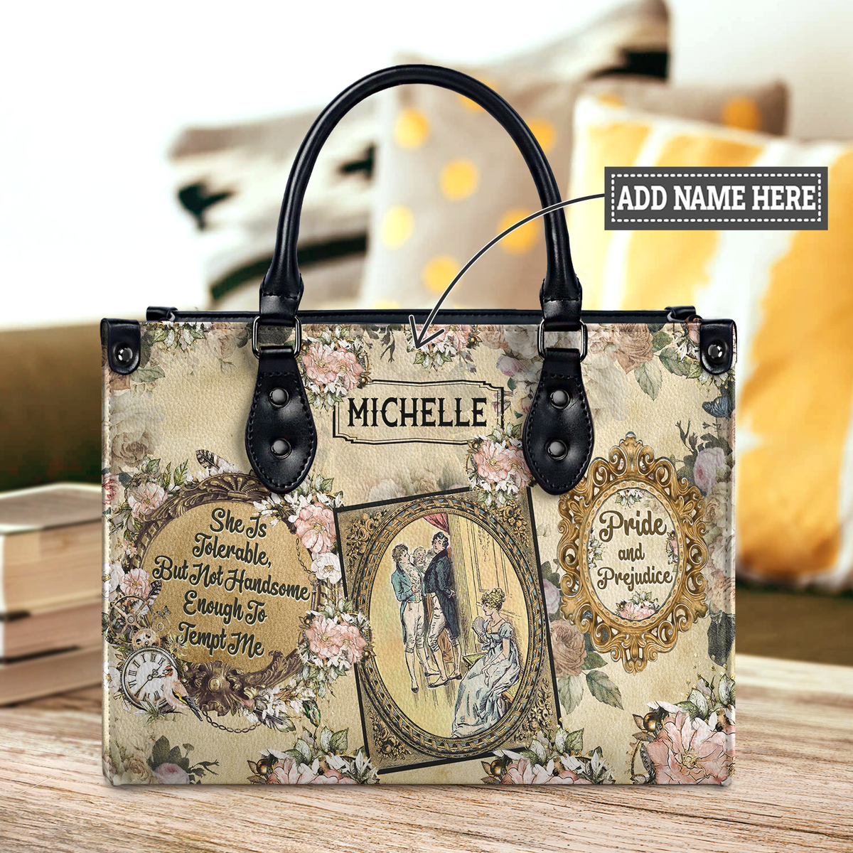 Black Interior -  Pride And Prejudice She Is Tolerable NQAY1303002A Leather Bag