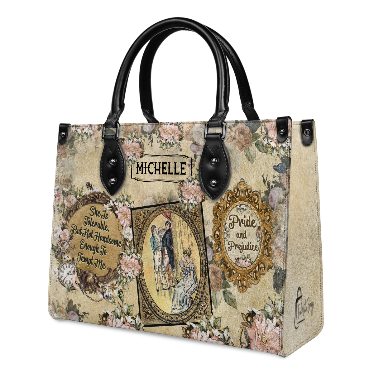 Black Interior -  Pride And Prejudice She Is Tolerable NQAY1303002A Leather Bag