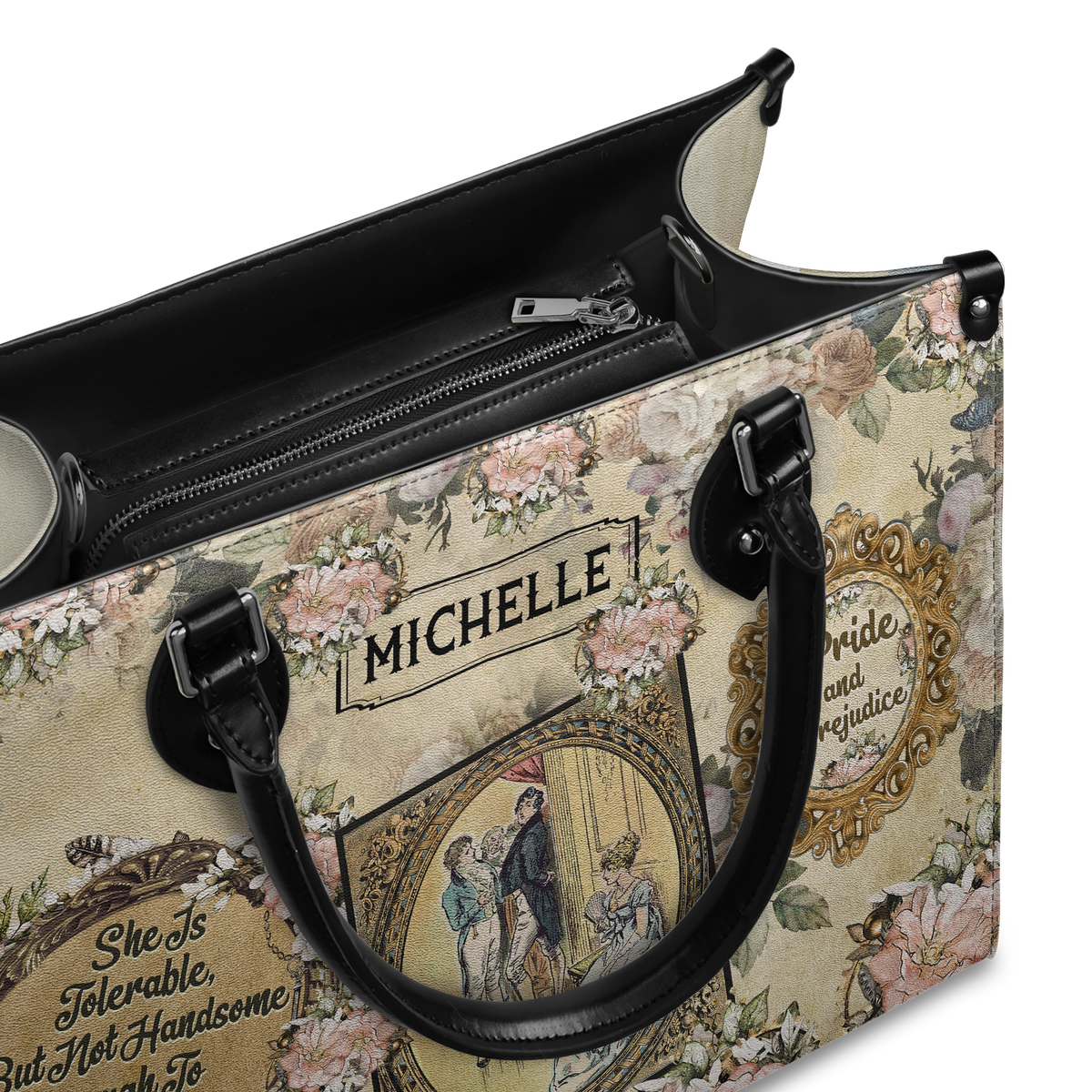 Black Interior -  Pride And Prejudice She Is Tolerable NQAY1303002A Leather Bag