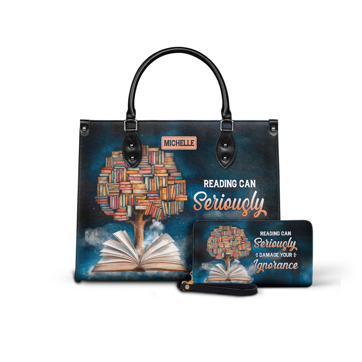 Black Interior -  Reading Can Seriously Damage Your Ignorance HHRZ25103508EQ Leather Bag