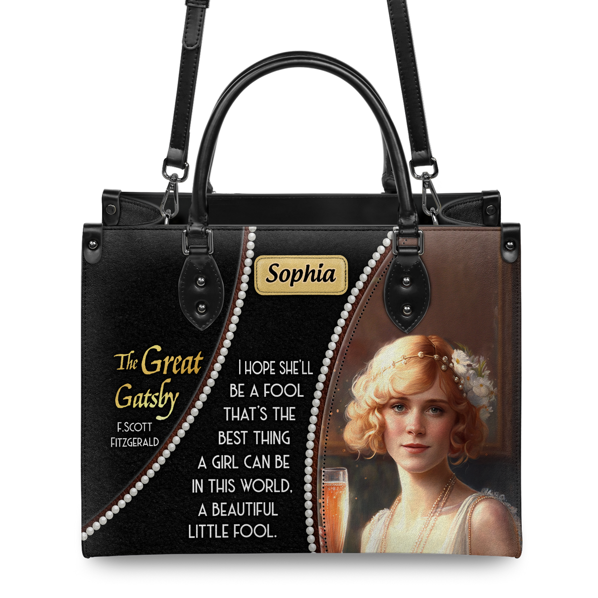 Black Interior -  The Great Gatsby F Scott Fitzgerald Daisy A Beautiful Little Fool TTLZ2202001A Leather Bag