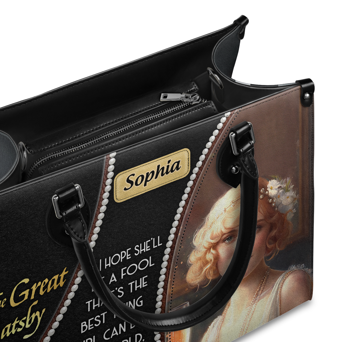 Black Interior -  The Great Gatsby F Scott Fitzgerald Daisy A Beautiful Little Fool TTLZ2202001A Leather Bag
