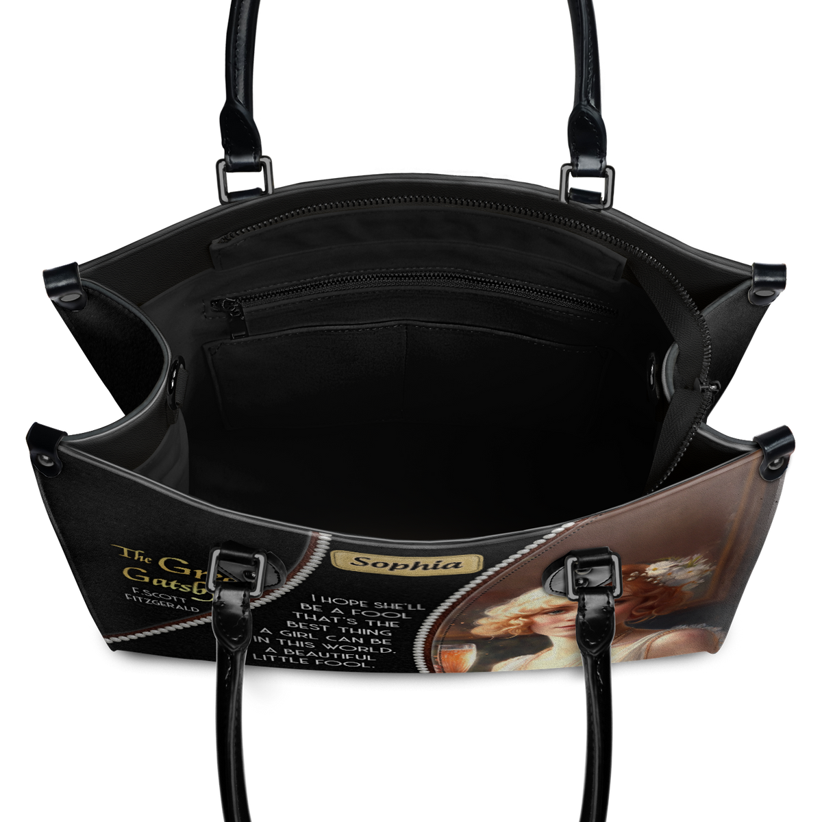 Black Interior -  The Great Gatsby F Scott Fitzgerald Daisy A Beautiful Little Fool TTLZ2202001A Leather Bag