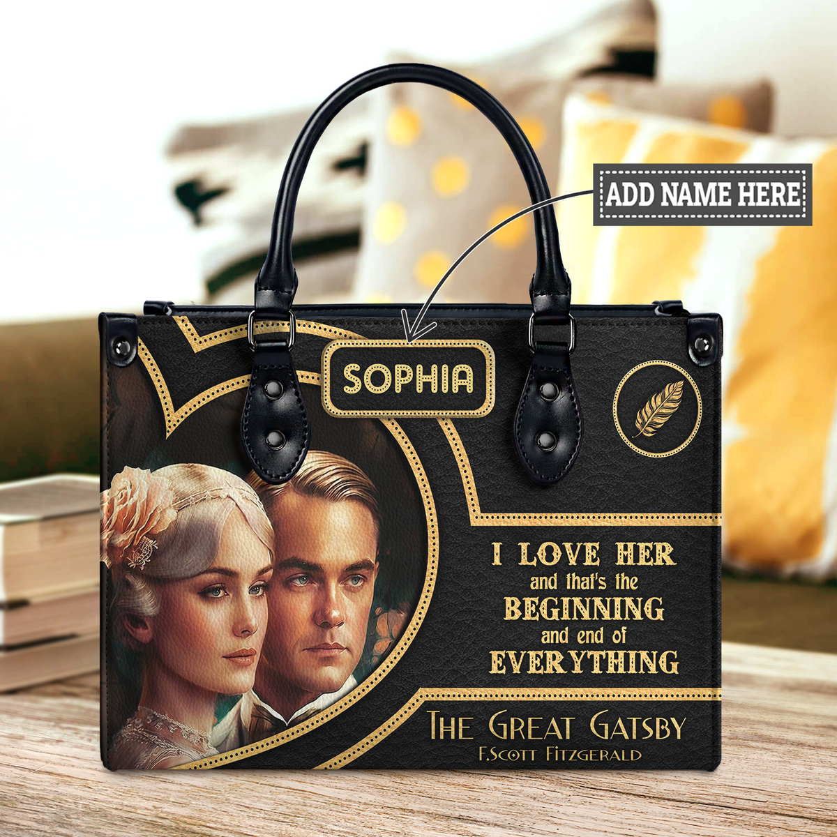 Black Interior -  The Great Gatsby F Scott Fitzgerald I Love Her TTLZ2102004A Leather Bag