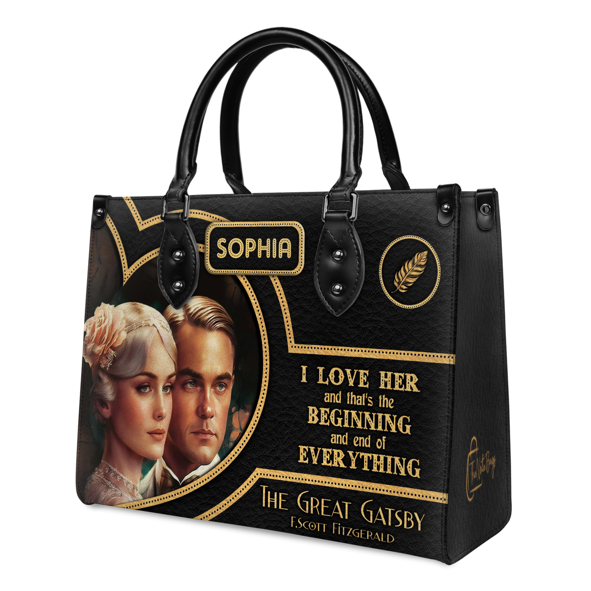 Black Interior -  The Great Gatsby F Scott Fitzgerald I Love Her TTLZ2102004A Leather Bag