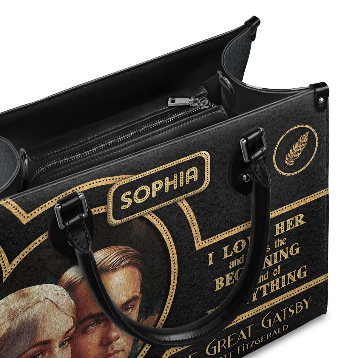 Black Interior -  The Great Gatsby F Scott Fitzgerald I Love Her TTLZ2102004A Leather Bag