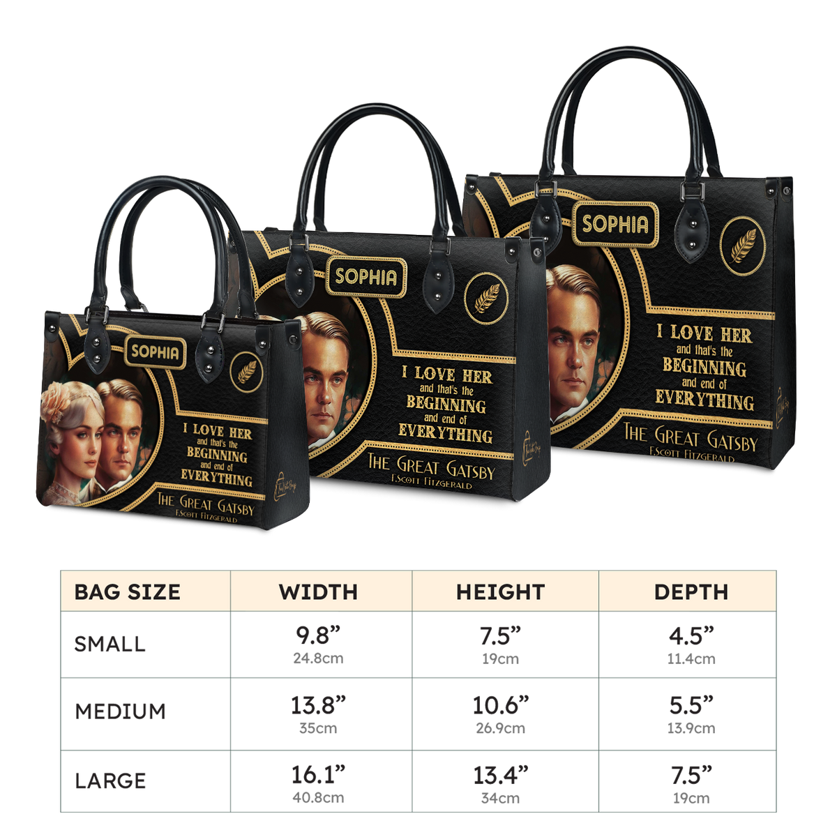 Black Interior -  The Great Gatsby F Scott Fitzgerald I Love Her TTLZ2102004A Leather Bag