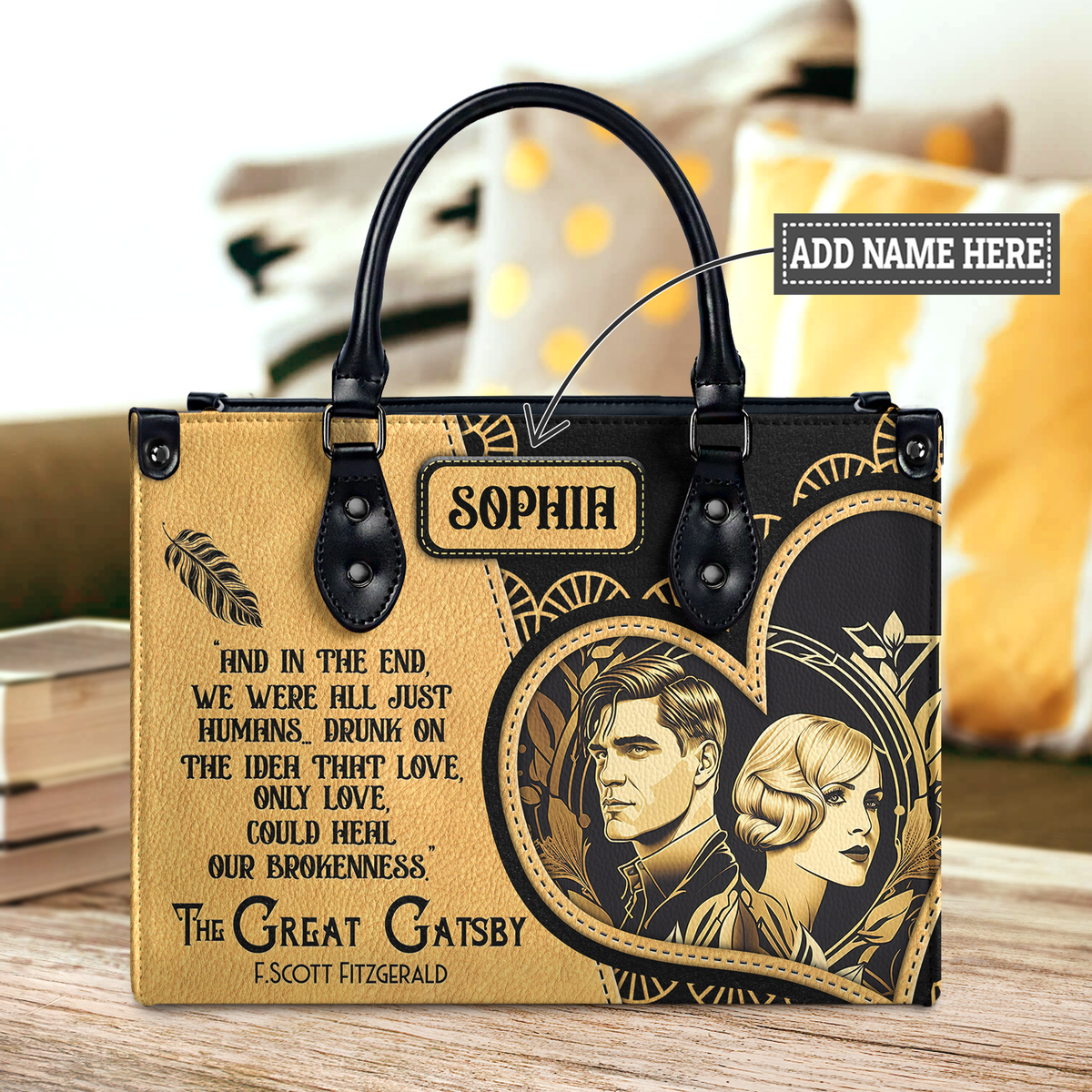 Black Interior -  The Great Gatsby F Scott Fitzgerald Love Could Heal Our Brokenness TTLZ2202002A Leather Bag