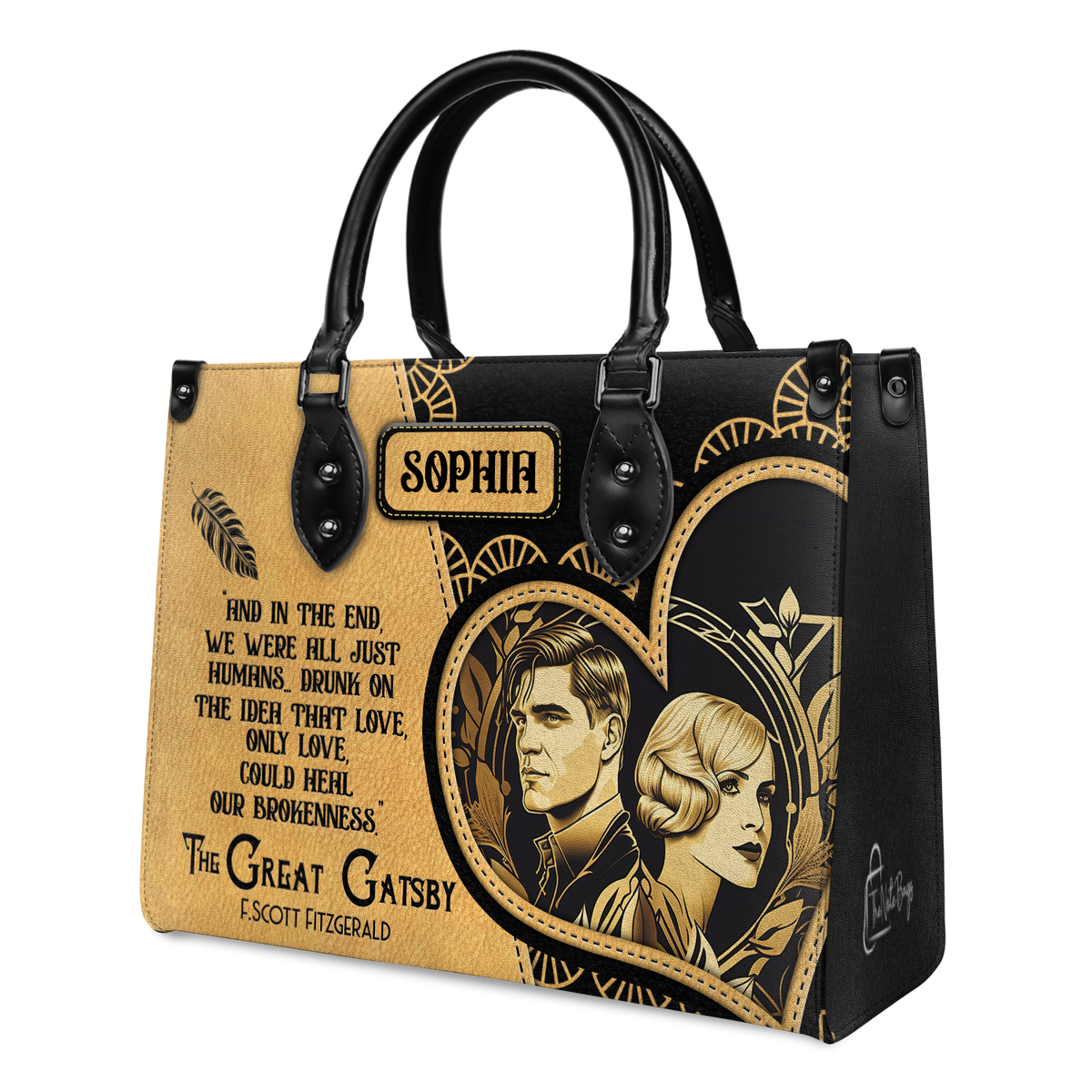 Black Interior -  The Great Gatsby F Scott Fitzgerald Love Could Heal Our Brokenness TTLZ2202002A Leather Bag