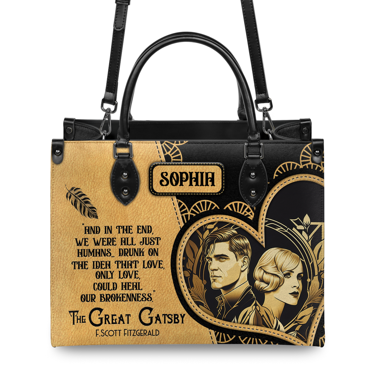 Black Interior -  The Great Gatsby F Scott Fitzgerald Love Could Heal Our Brokenness TTLZ2202002A Leather Bag