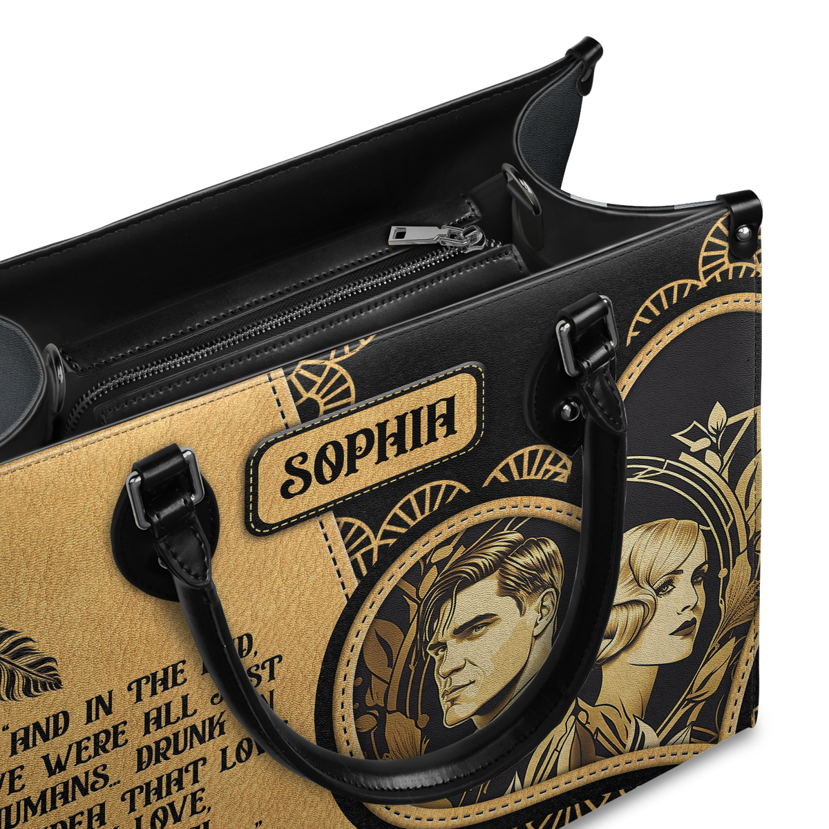 Black Interior -  The Great Gatsby F Scott Fitzgerald Love Could Heal Our Brokenness TTLZ2202002A Leather Bag