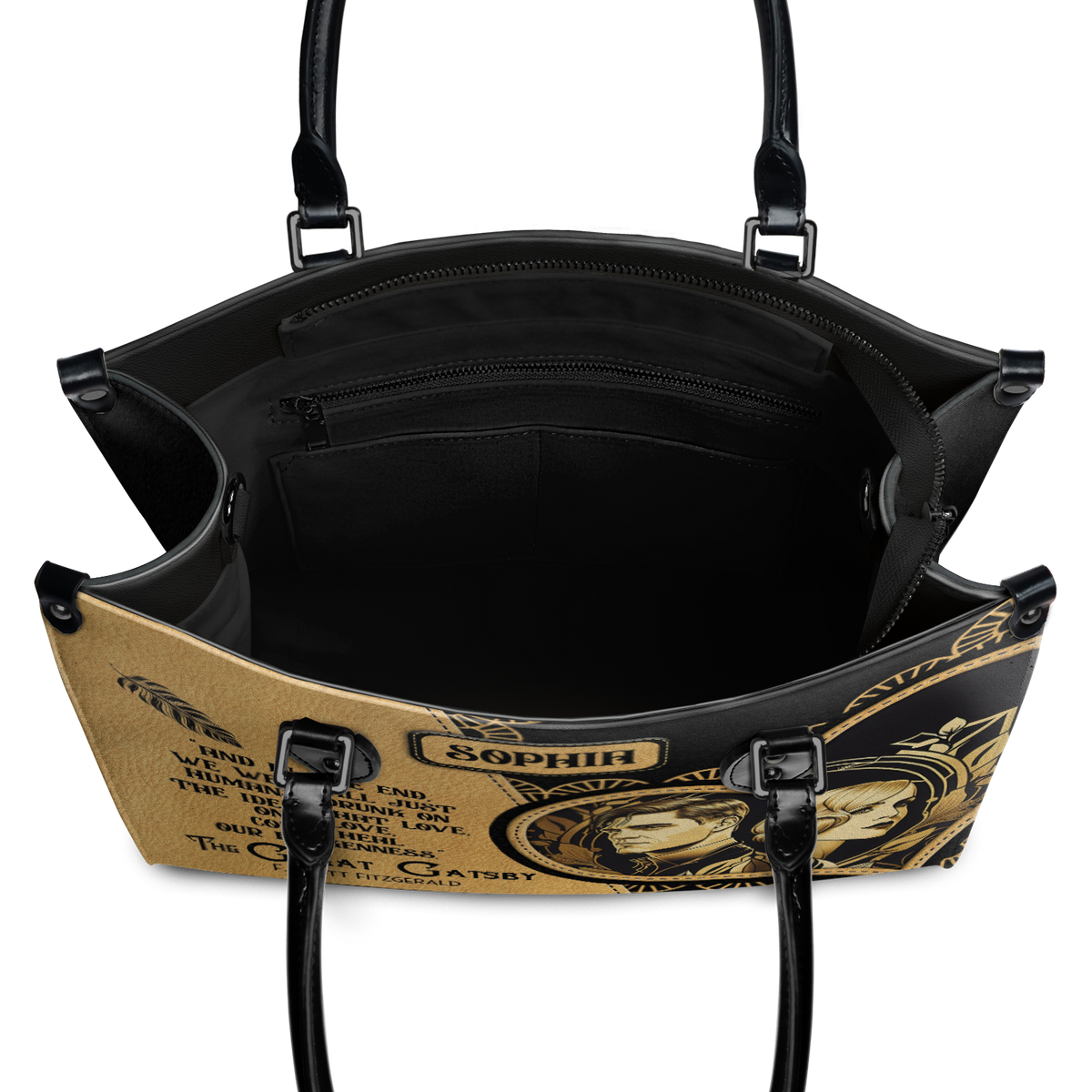 Black Interior -  The Great Gatsby F Scott Fitzgerald Love Could Heal Our Brokenness TTLZ2202002A Leather Bag