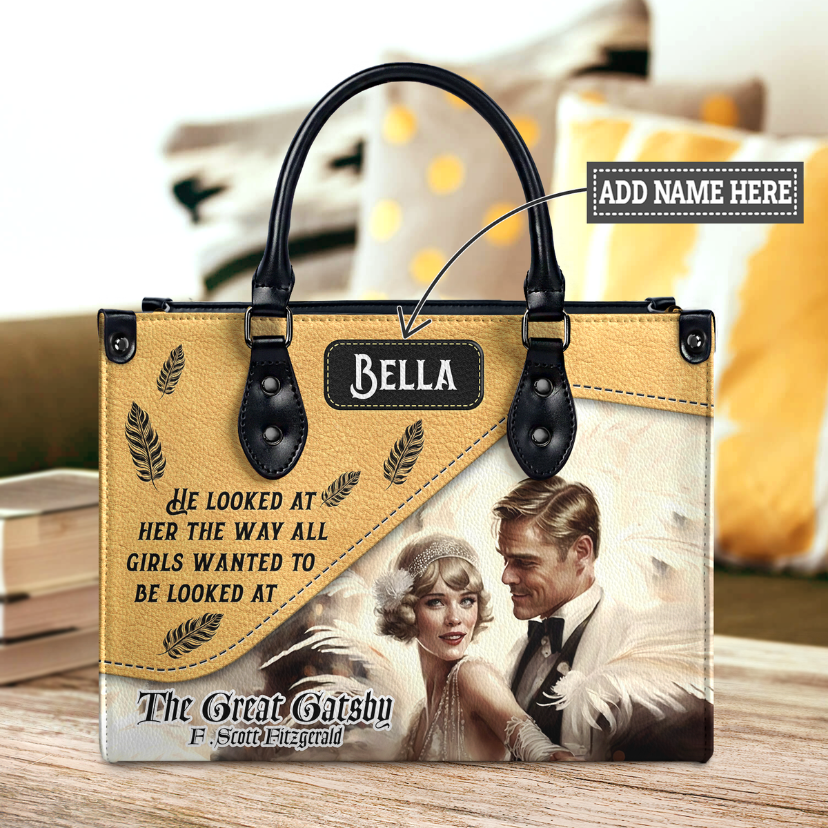 Black Interior -  The Great Gatsby F Scott Fitzgerald The Way He Looks At Her TTLZ2202004A Leather Bag