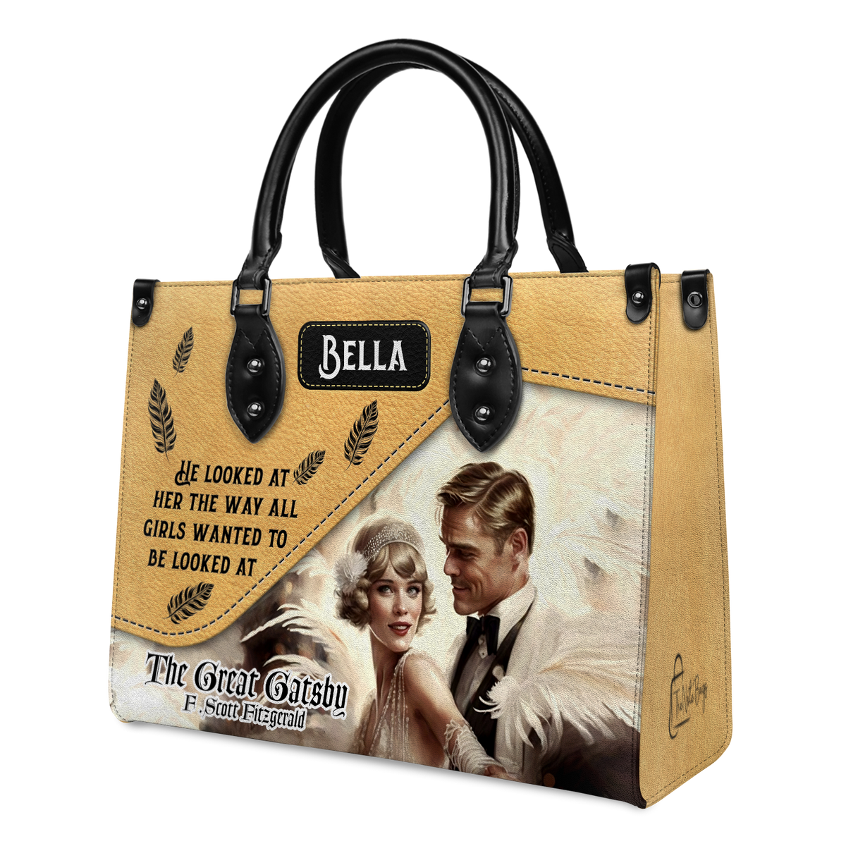 Black Interior -  The Great Gatsby F Scott Fitzgerald The Way He Looks At Her TTLZ2202004A Leather Bag