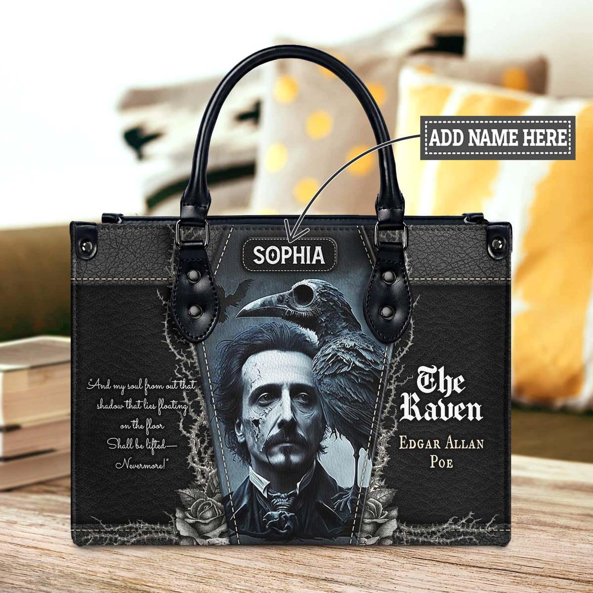 Black Interior -  The Raven Edgar Allan Poe And My Soul From Out That Shadow TTLZ1902001A Leather Bag