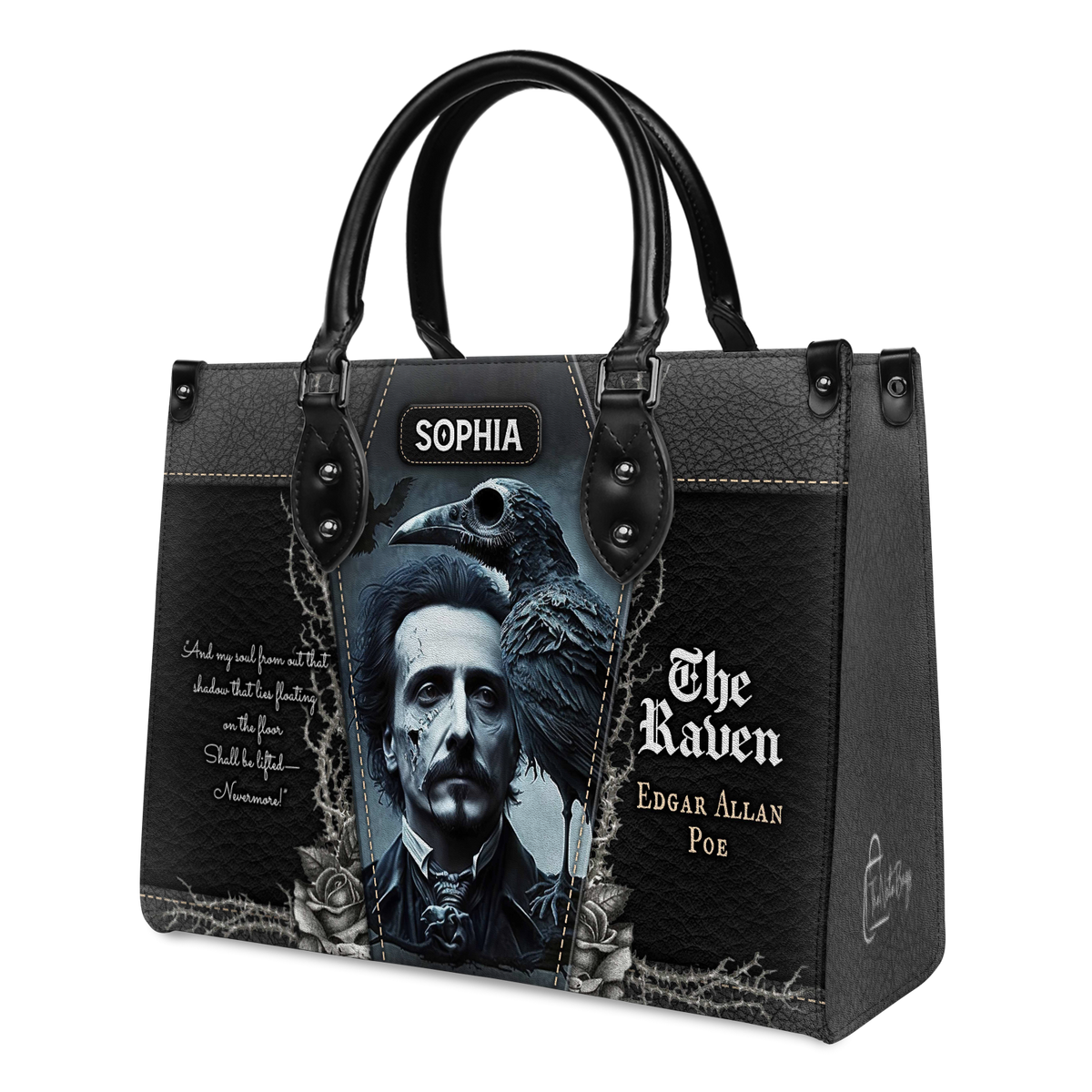 Black Interior -  The Raven Edgar Allan Poe And My Soul From Out That Shadow TTLZ1902001A Leather Bag