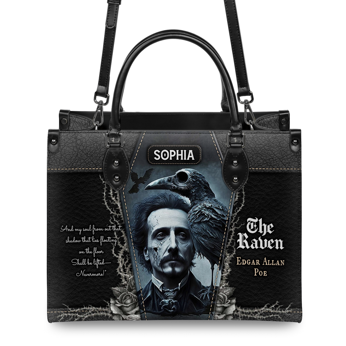 Black Interior -  The Raven Edgar Allan Poe And My Soul From Out That Shadow TTLZ1902001A Leather Bag