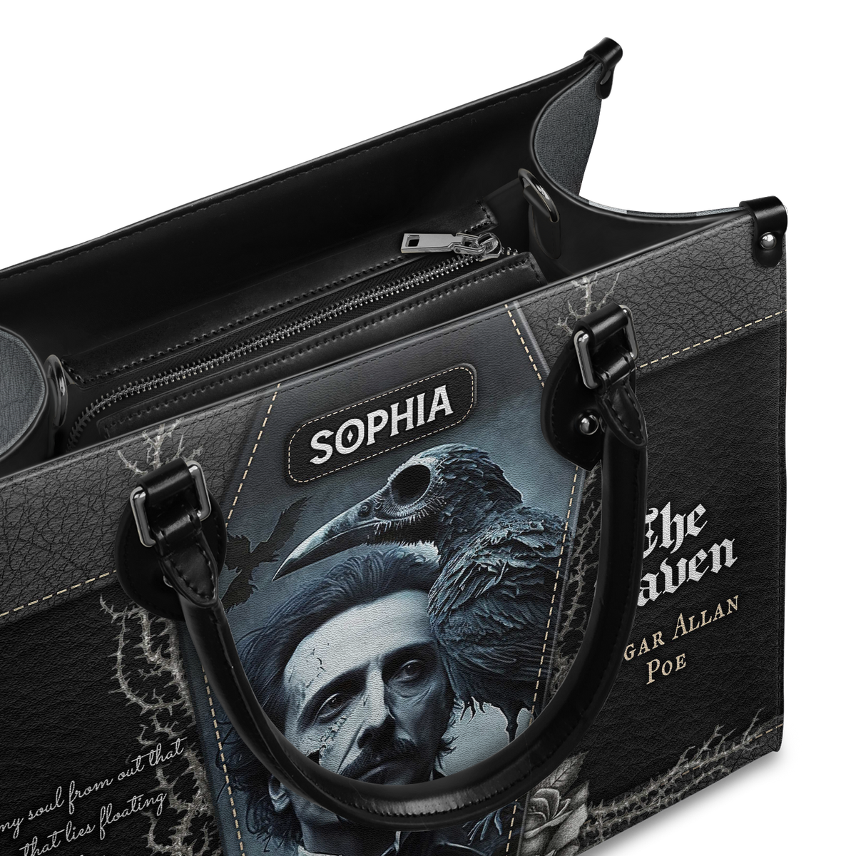 Black Interior -  The Raven Edgar Allan Poe And My Soul From Out That Shadow TTLZ1902001A Leather Bag