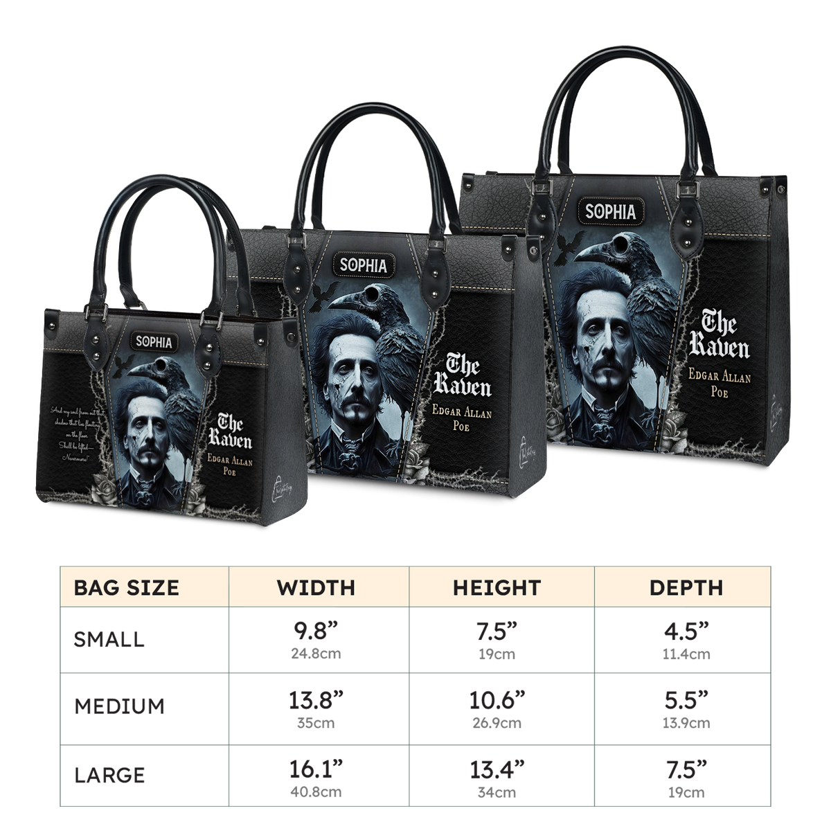 Black Interior -  The Raven Edgar Allan Poe And My Soul From Out That Shadow TTLZ1902001A Leather Bag