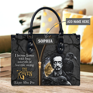 Black Interior -  The Raven Edgar Allan Poe I Become Insane With Long Intervals Of Horrible Sanity TTLZ2102001A Leather Bag