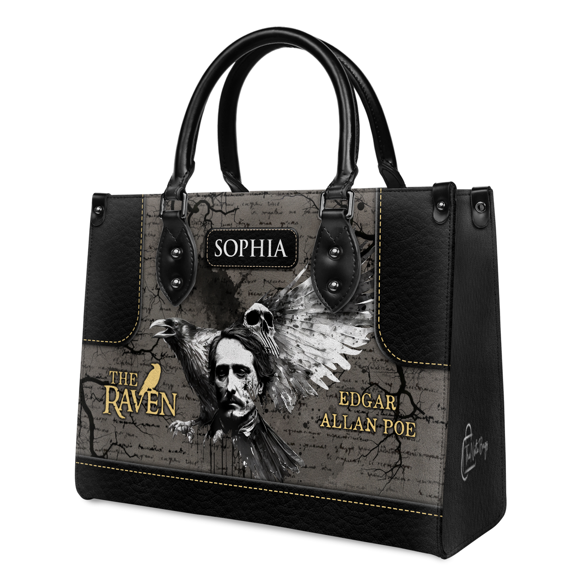 Black Interior -  The Raven Edgar Allan Poe Skull Gothic TTLZ2102002A Leather Bag