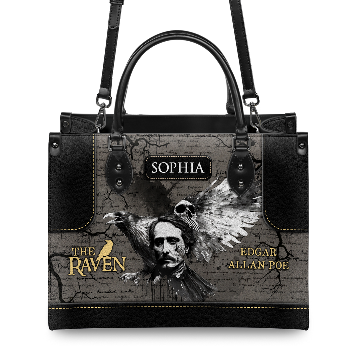 Black Interior -  The Raven Edgar Allan Poe Skull Gothic TTLZ2102002A Leather Bag