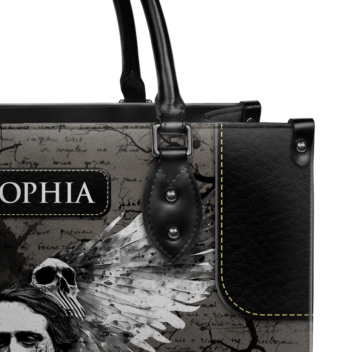 Black Interior -  The Raven Edgar Allan Poe Skull Gothic TTLZ2102002A Leather Bag