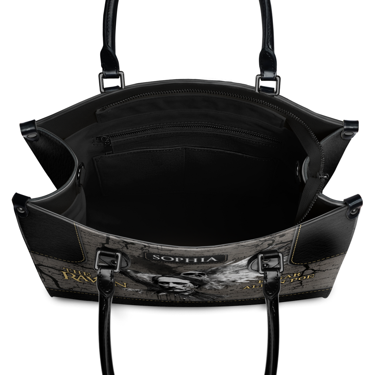 Black Interior -  The Raven Edgar Allan Poe Skull Gothic TTLZ2102002A Leather Bag