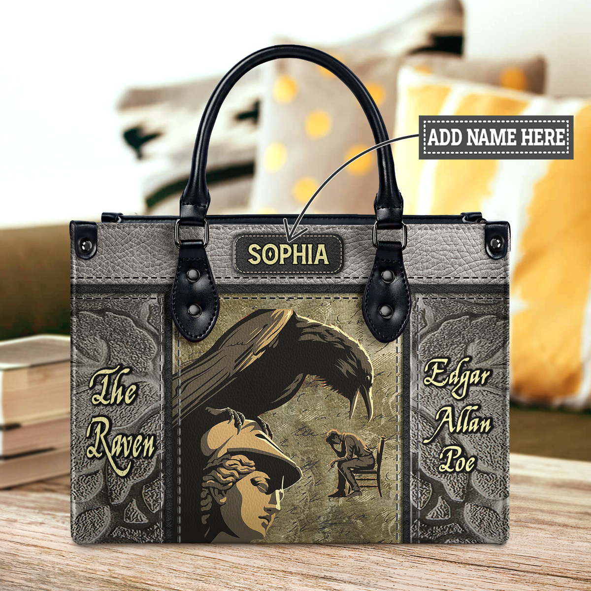 Black Interior -  The Raven Edgar Allan Poe TTLZ1802007A Leather Bag