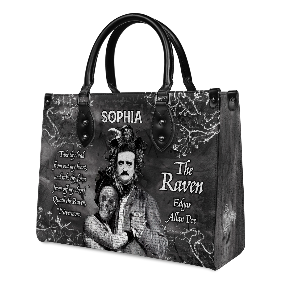 Black Interior -  The Raven Edgar Allan Poe Take Thy Break From Out My Heart TTLZ2102003A Leather Bag