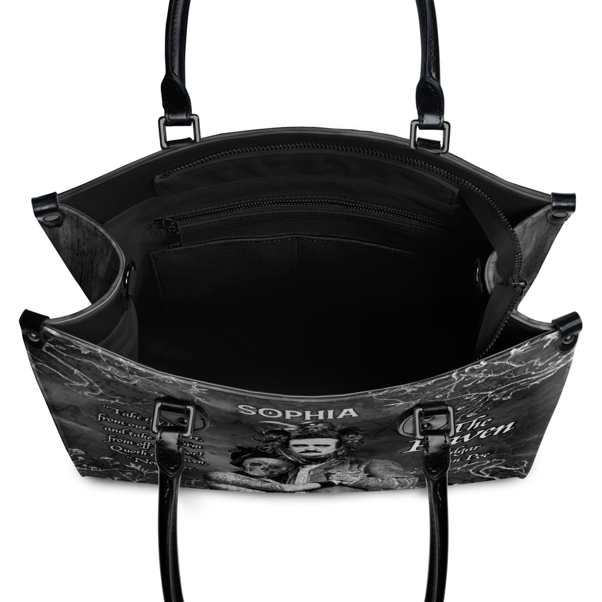Black Interior -  The Raven Edgar Allan Poe Take Thy Break From Out My Heart TTLZ2102003A Leather Bag