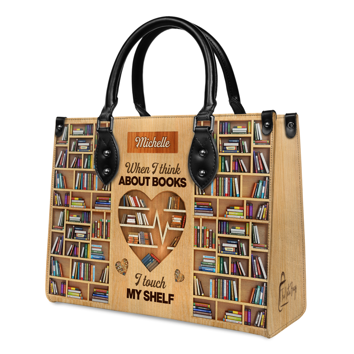 Black Interior -  When I Think About Books I Touch My Shelf DNRZ1802001A Leather Bag