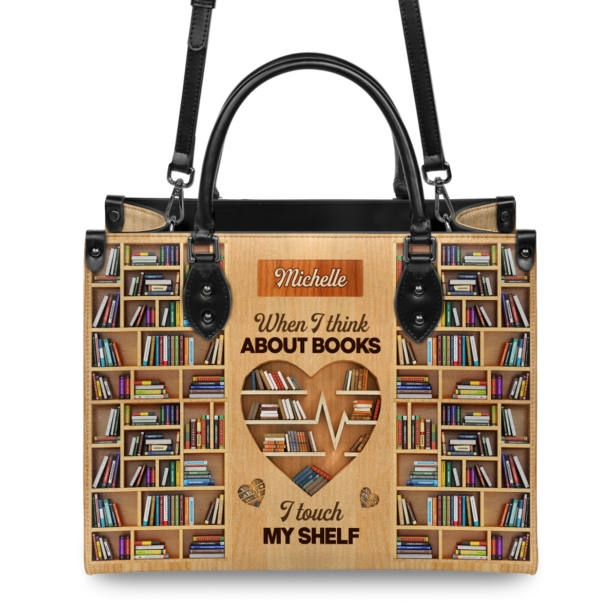 Black Interior -  When I Think About Books I Touch My Shelf DNRZ1802001A Leather Bag