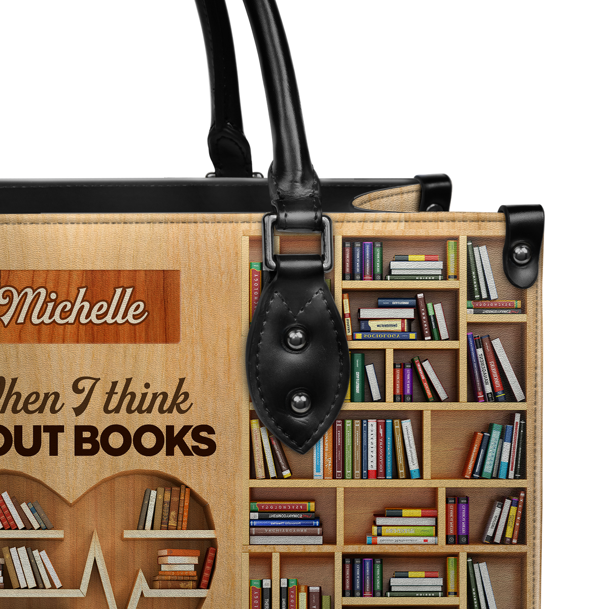 Black Interior -  When I Think About Books I Touch My Shelf DNRZ1802001A Leather Bag
