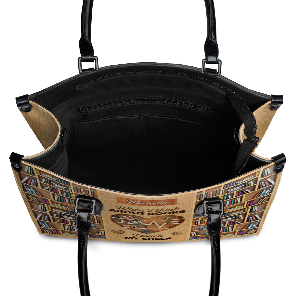 Black Interior -  When I Think About Books I Touch My Shelf DNRZ1802001A Leather Bag