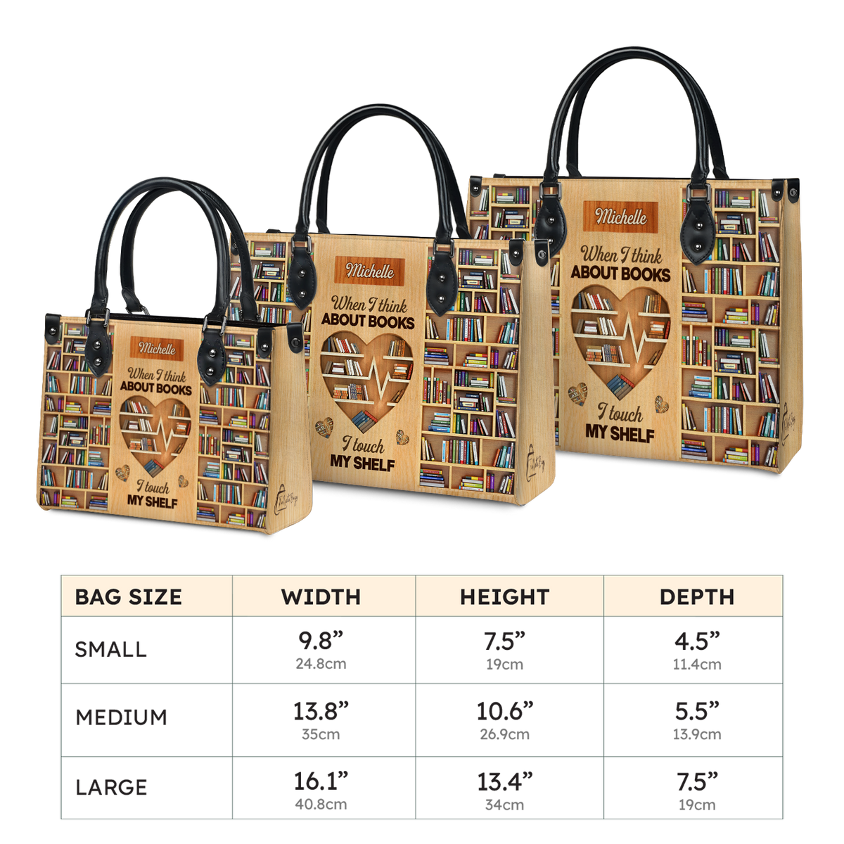 Black Interior -  When I Think About Books I Touch My Shelf DNRZ1802001A Leather Bag