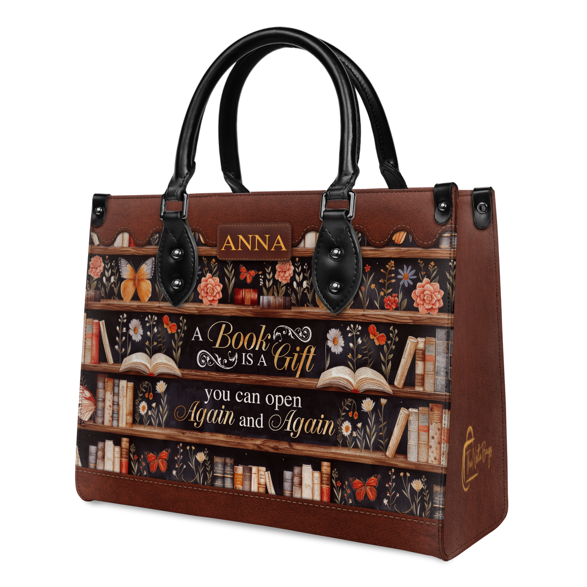 Black Interior -  Custom Quote Bookshelf HTRZ29079978JK Leather Bag