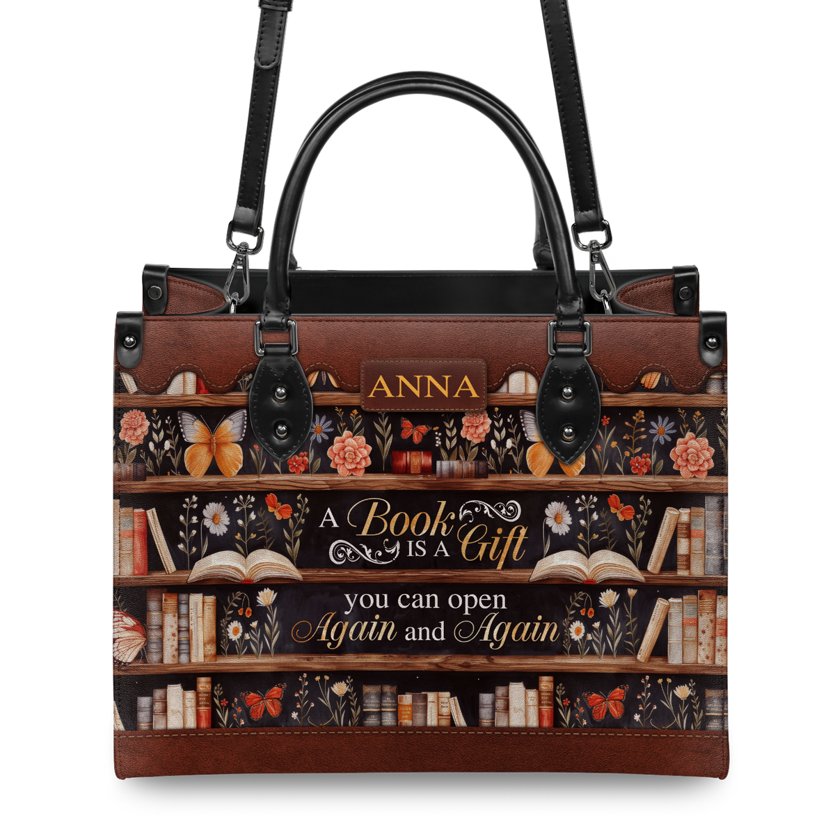 Black Interior -  Custom Quote Bookshelf HTRZ29079978JK Leather Bag