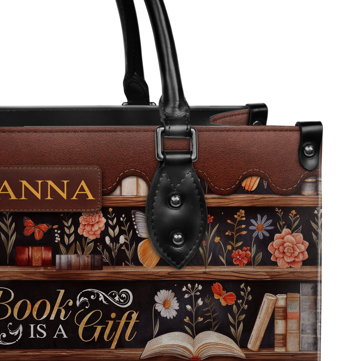 Black Interior -  Custom Quote Bookshelf HTRZ29079978JK Leather Bag