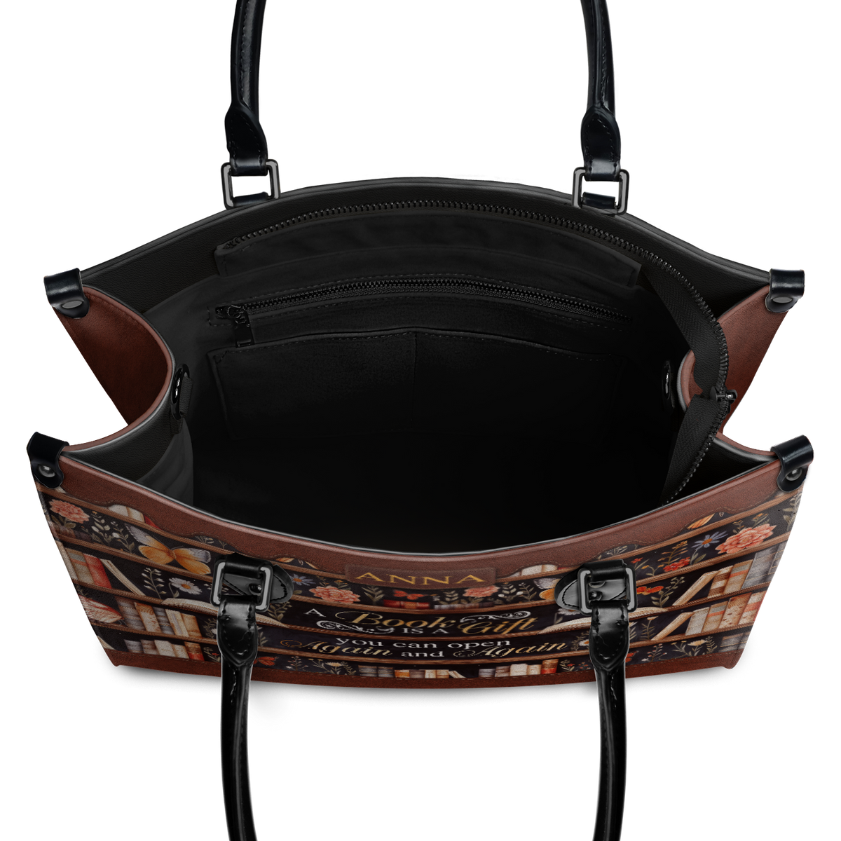 Black Interior -  Custom Quote Bookshelf HTRZ29079978JK Leather Bag