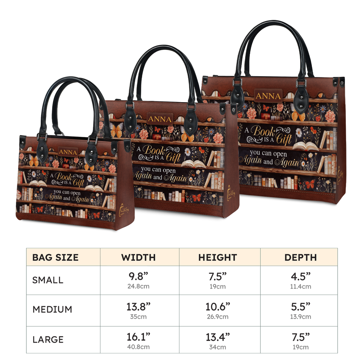 Black Interior -  Custom Quote Bookshelf HTRZ29079978JK Leather Bag