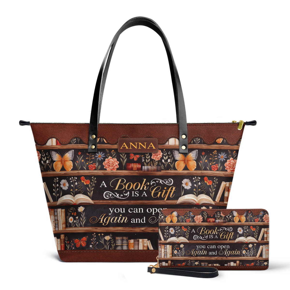 Custom Quote Bookshelf TTRZ30104586NI Leather Tote Bag