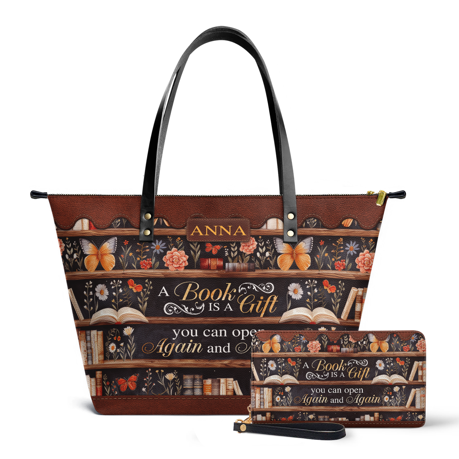 Custom Quote Bookshelf TTRZ30104586NI Leather Tote Bag