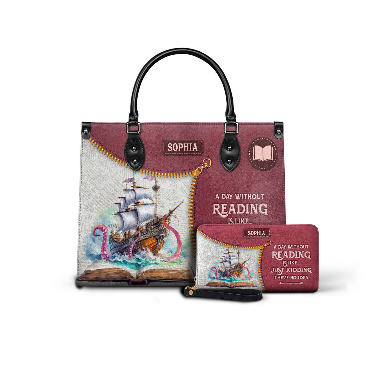 Black Interior -  A Day Without Reading Is Like Just Kidding I Have No Idea HHRZ03083049TT Leather Bag