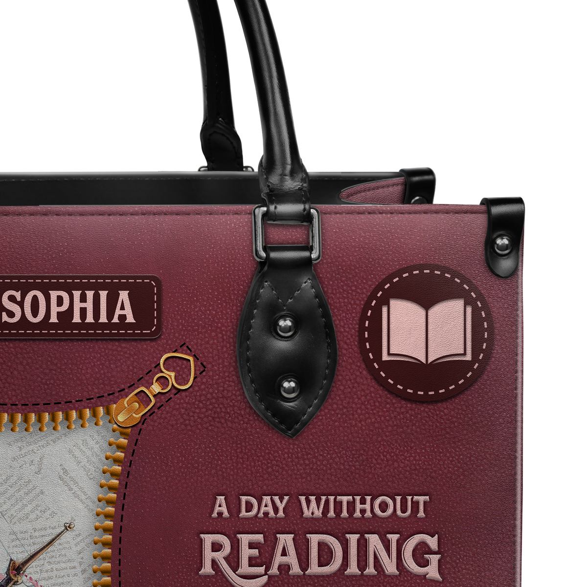 Black Interior -  A Day Without Reading Is Like Just Kidding I Have No Idea HHRZ03083049TT Leather Bag