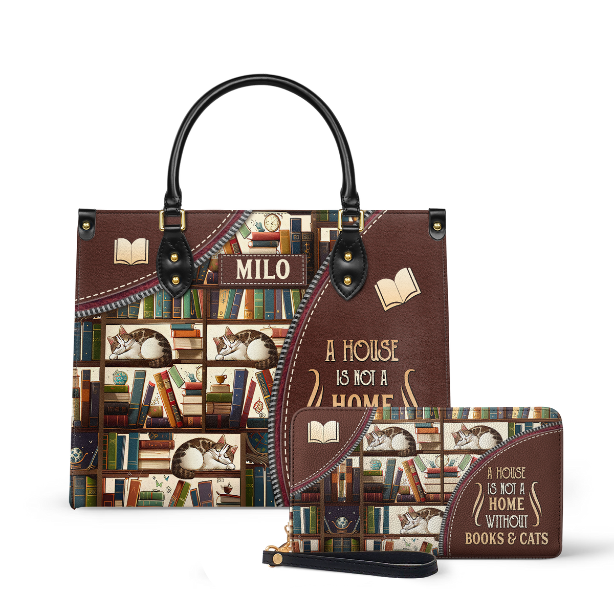 A House Is Not A Home Without Books And Cats DNRZ1802003A Leather Bag