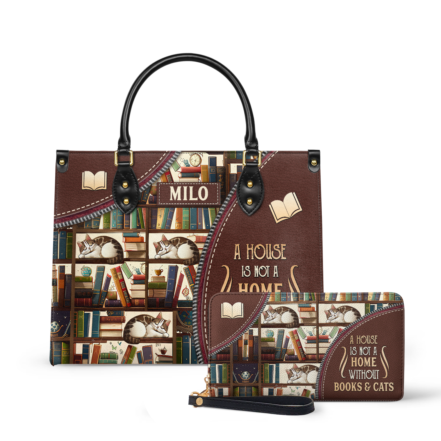 A House Is Not A Home Without Books And Cats DNRZ1802003A Leather Bag