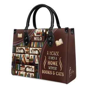 Black Interior -  A House Is Not A Home Without Books And Cats DNRZ1802003A Leather Bag